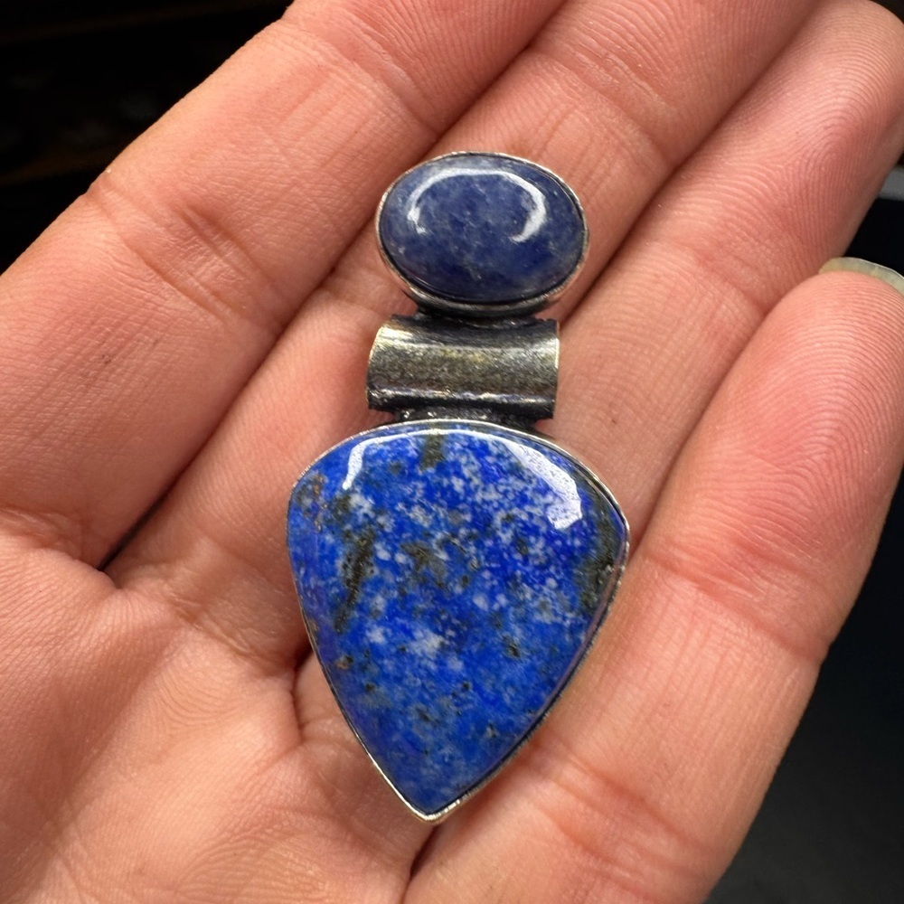 925 Silver Plated Lapis Lazuli Natural Amethyst Pendant 1.7"